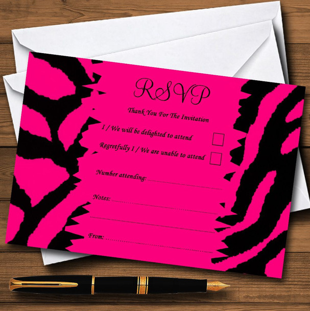 Hot Pink Zebra Print Personalized RSVP Cards