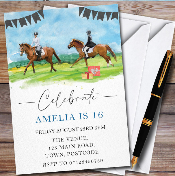 Horse Riding Watercolor Horses personalized Birthday Party Invitations