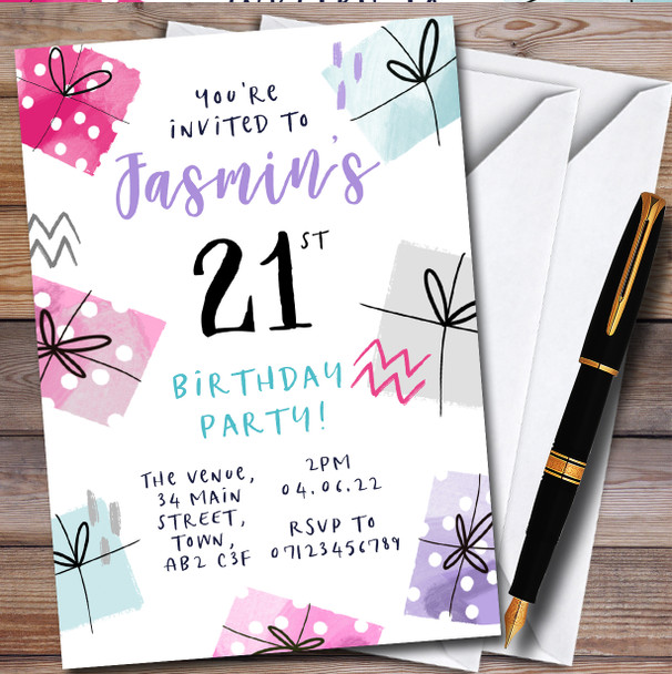 Presents And Gifts Simple Chic personalized Birthday Party Invitations