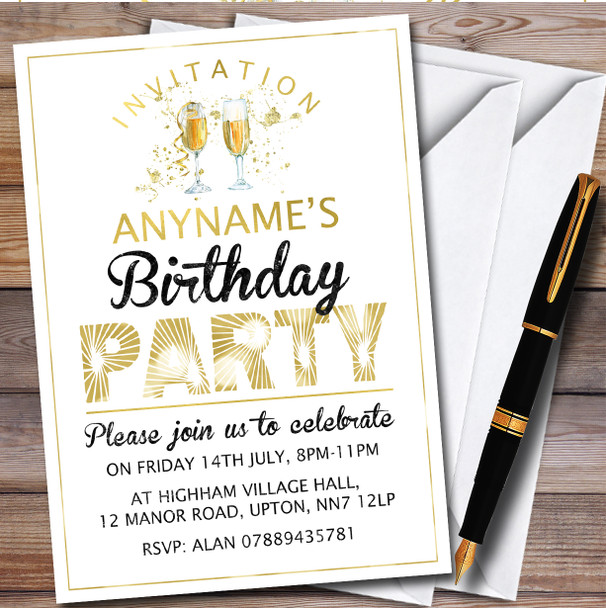 Celebration Champagne Glasses personalized Birthday Party Invitations