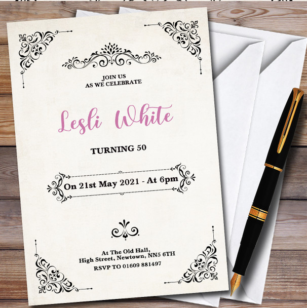 Simple Vintage Corner Borders personalized Birthday Party Invitations