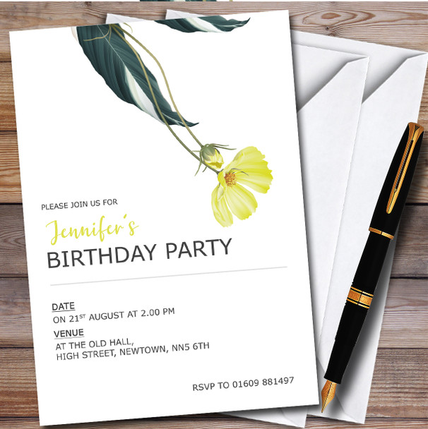 Modern Simple Yellow Flower personalized Birthday Party Invitations