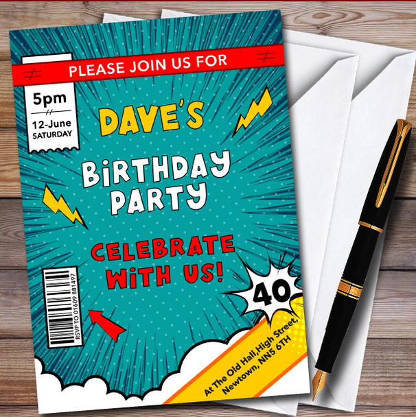 Superhero Comic Lightening personalized Birthday Party Invitations