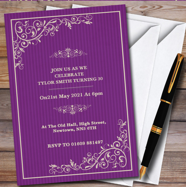Chic Vintage Purple Border personalized Birthday Party Invitations Chic Vintage Purple Border personalized Birthday Party Invitations