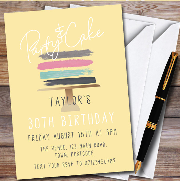 Modern Simple Yellow Cake personalized Birthday Party Invitations