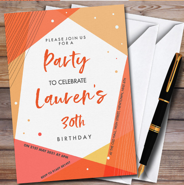 Pink Orange Pink Abstract personalized Birthday Party Invitations