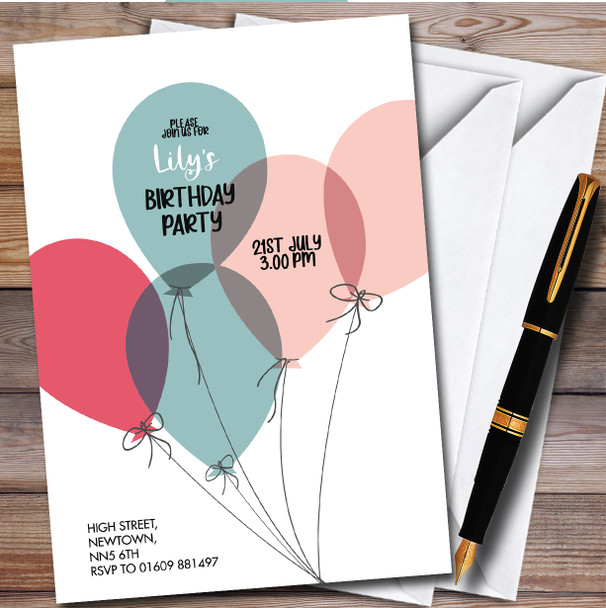 Simple Modern Balloons personalized Birthday Party Invitations