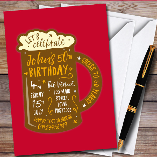Beer Glass Tanker Red personalized Birthday Party Invitations
