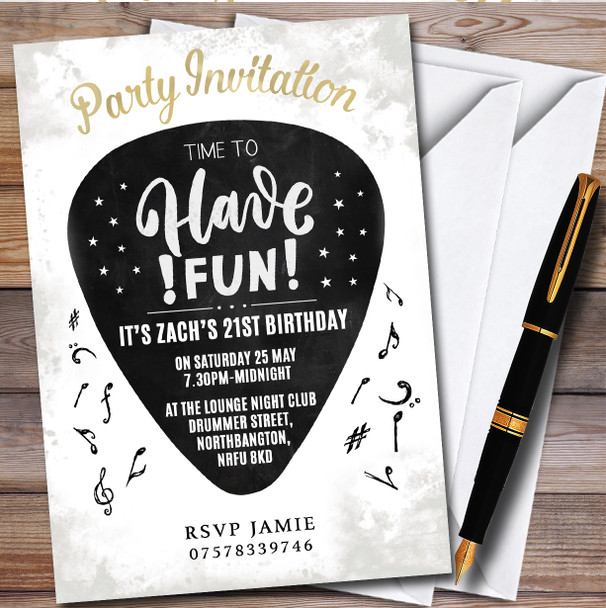 Guitar Plectrum Chalk personalized Birthday Party Invitations