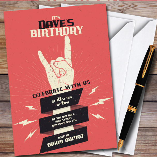Rock Fist Music Red personalized Birthday Party Invitations