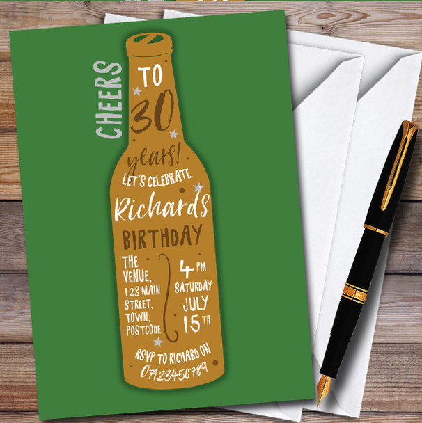 Beer Bottle Green personalized Birthday Party Invitations