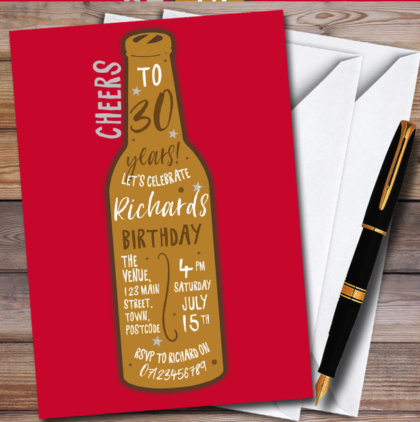 Beer Bottle Red personalized Birthday Party Invitations