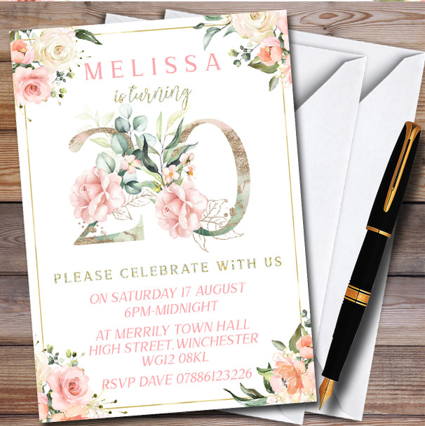 Pretty Rose Floral Chic 20Th personalized Birthday Party Invitations