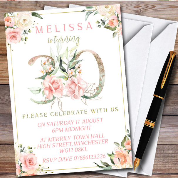 Pretty Rose Floral Chic 30Th personalized Birthday Party Invitations