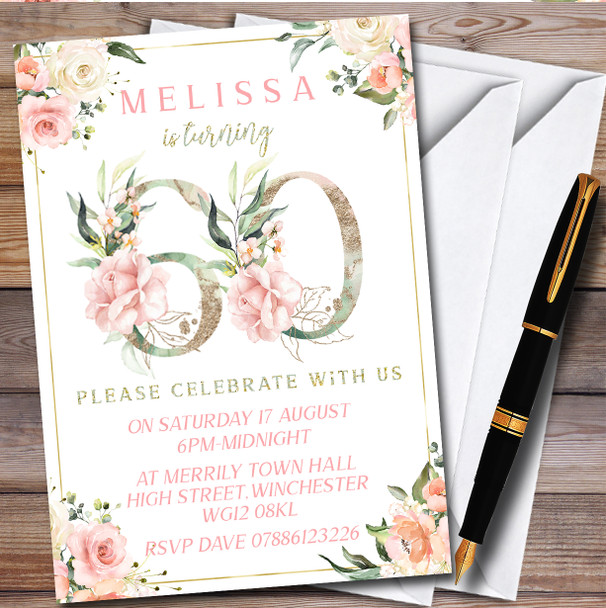 Pretty Rose Floral Chic 60Th personalized Birthday Party Invitations