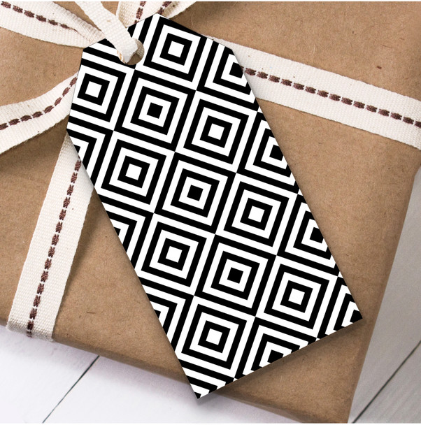 Black & White Diamond Repeat Multiple Square Birthday Present Favor Gift Tags