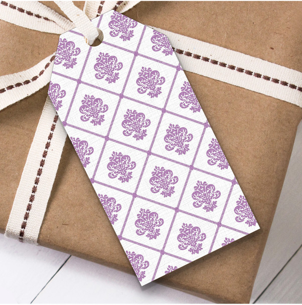 Light Purple & White Diamond Damask Repeat Birthday Present Favor Gift Tags