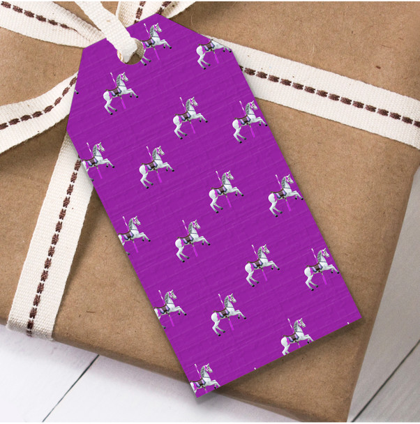 Purple Fairground Rocking Horse Children's Birthday Present Favor Gift Tags