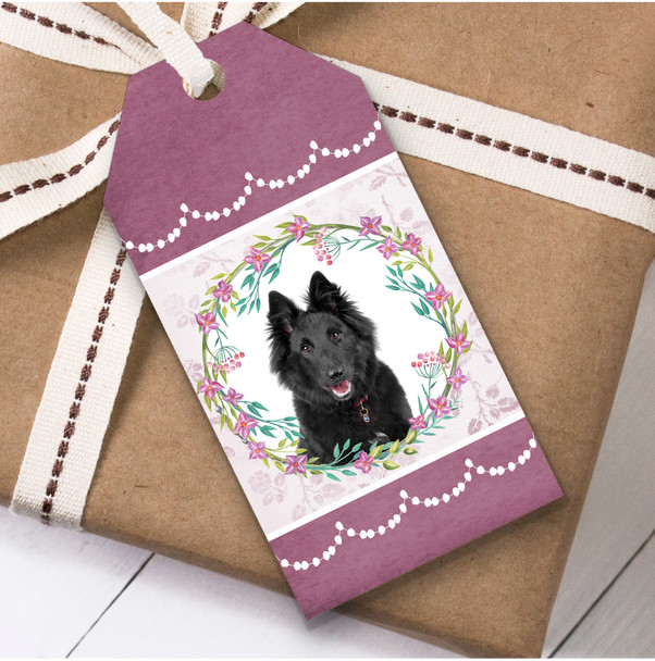 Belgian Shepherd Sheepdog Dog Pink Floral Birthday Present Favor Gift Tags