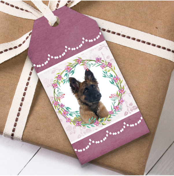 Belgian Shepherd Tervuren Dog Pink Floral Birthday Present Favor Gift Tags