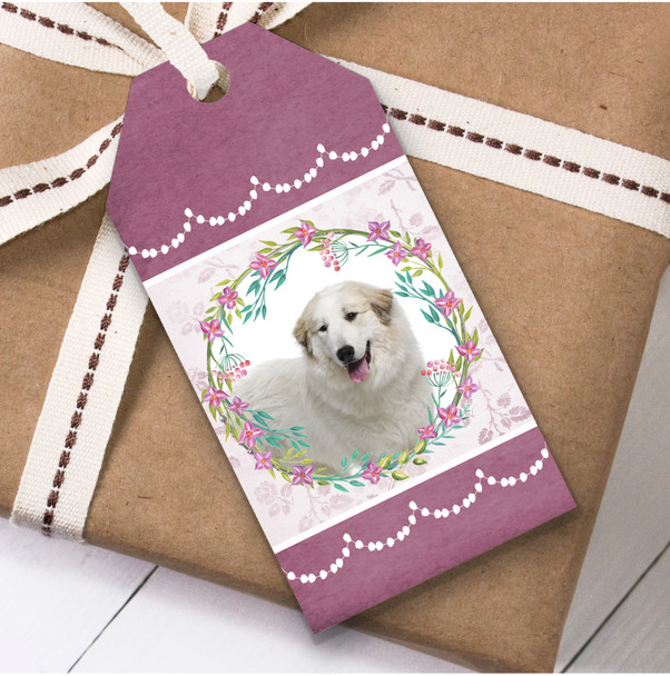 Great Pyrenees Mountain Dog Pink Floral Birthday Present Favor Gift Tags