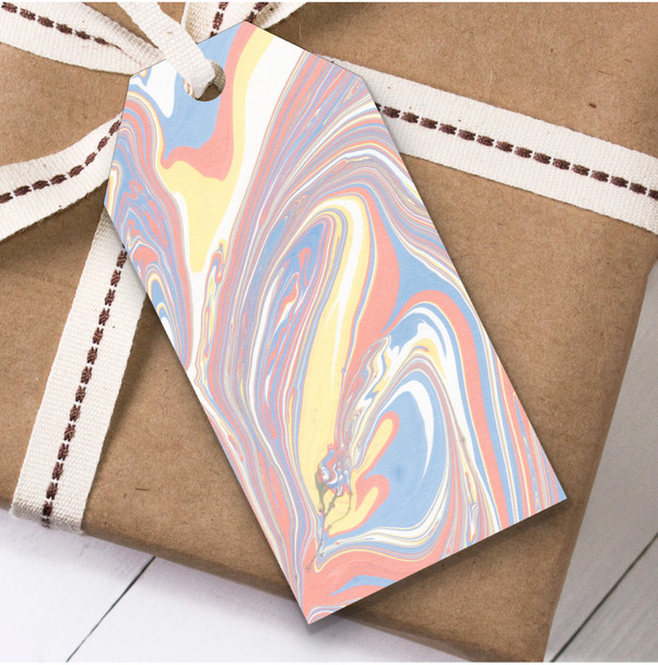Marble Effect Pastel Yellow Coral Blue Birthday Present Favor Gift Tags
