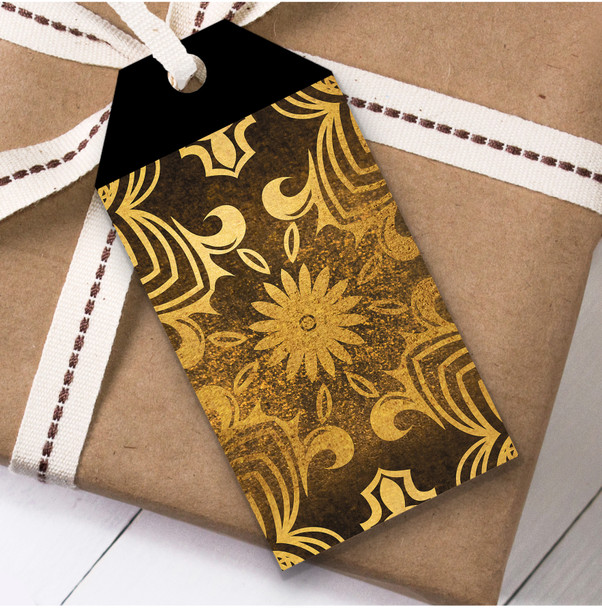 Gold And Black Floral Damask Pattern Christmas Present Favor Gift Tags