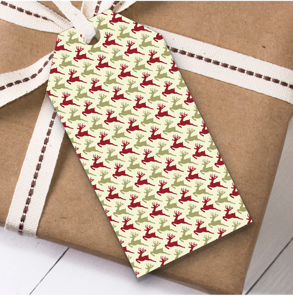 Tiny Green And Red Leaping Reindeers Christmas Present Favor Gift Tags