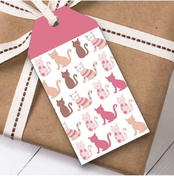 Pink And Peach Cats Spots And Stripes Birthday Present Favor Gift Tags