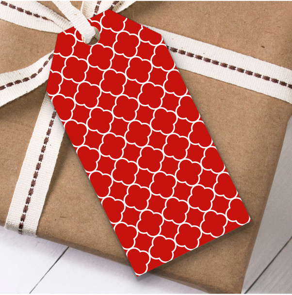 Red And White Thin Leaf Clover Repeat Birthday Present Favor Gift Tags