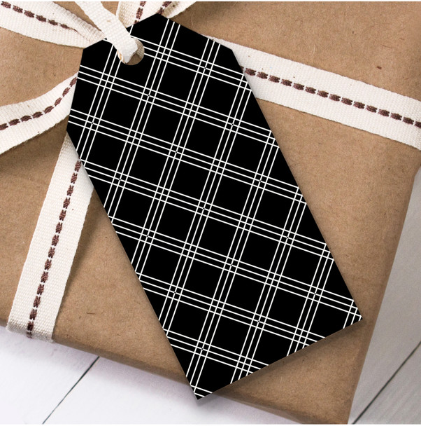 Black And White Square Cross Pattern Birthday Present Favor Gift Tags