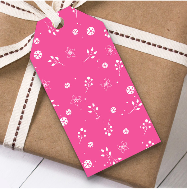 Pink And White Random Flower Pattern Birthday Present Favor Gift Tags