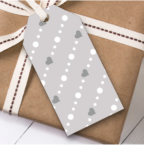 Silver Grey Multiple Hearts And Dots Birthday Present Favor Gift Tags
