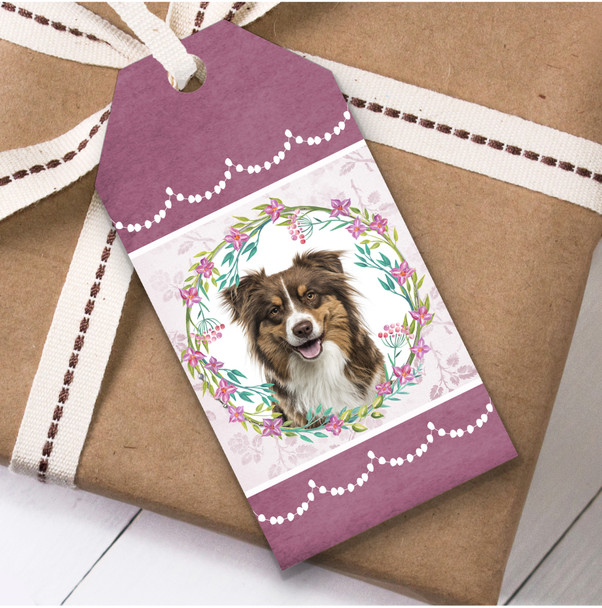 Australian Shepherd Dog Pink Floral Birthday Present Favor Gift Tags