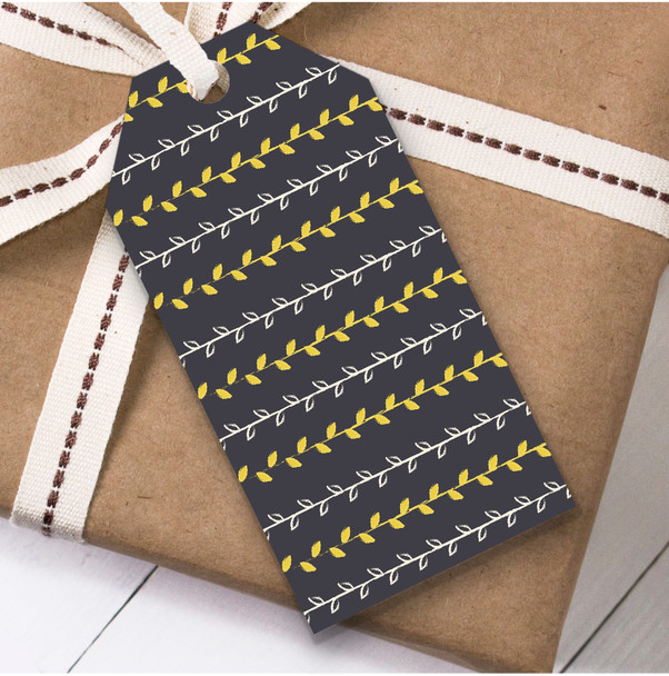 Dark Grey And Yellow Rows Of Leaves Birthday Present Favor Gift Tags
