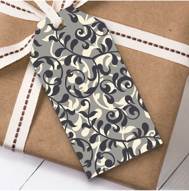 Grey Shades Botanical Leaves Swirls Birthday Present Favor Gift Tags