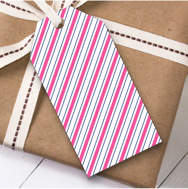 Pink Navy And White Stripe Diagonal Birthday Present Favor Gift Tags
