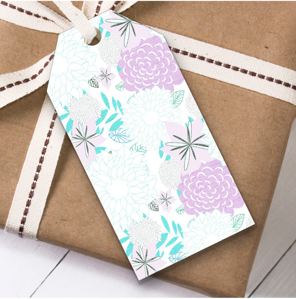 Cyan & Light Purple Floral Mixture Birthday Present Favor Gift Tags