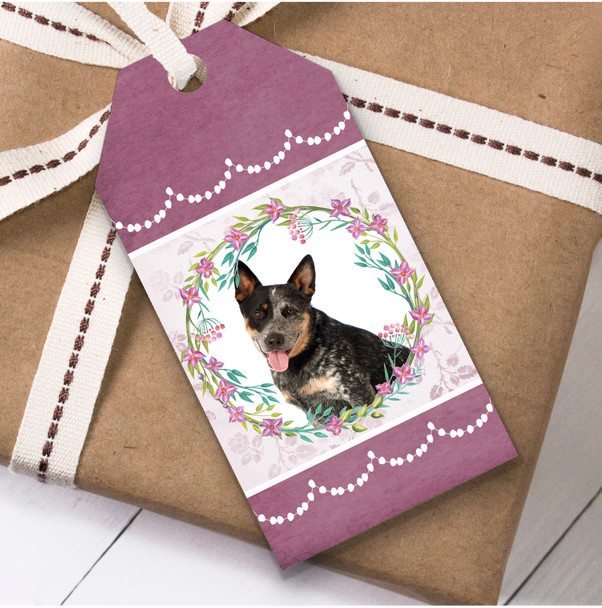 Australian Cattle Dog Pink Floral Birthday Present Favor Gift Tags