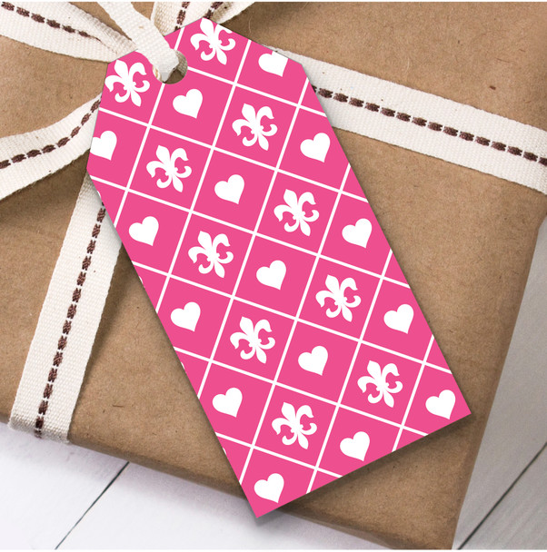 Pink Heart Diamond Damask Pattern Birthday Present Favor Gift Tags