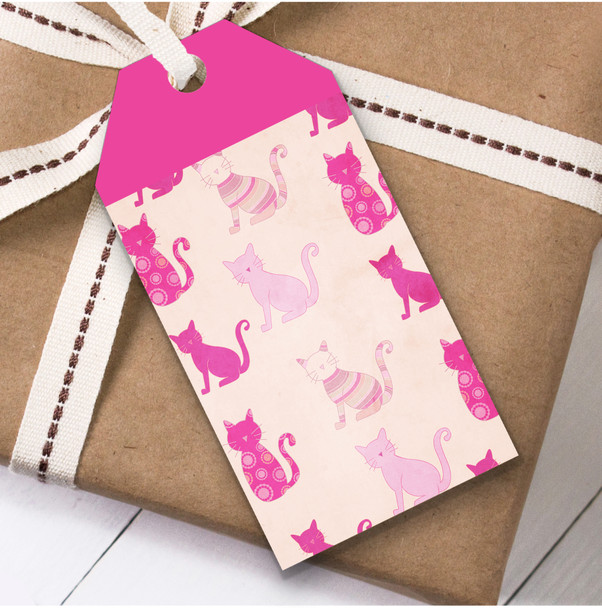 Pink Shades Cat Spots And Stripes Birthday Present Favor Gift Tags