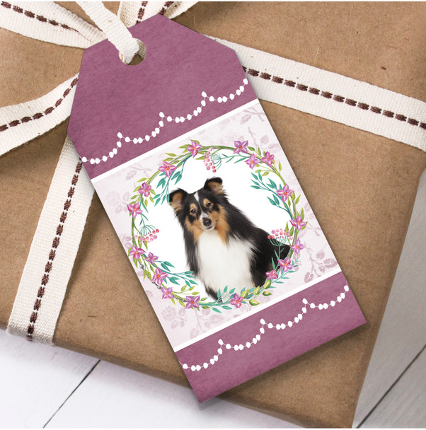 Shetland Sheepdog Dog Pink Floral Birthday Present Favor Gift Tags