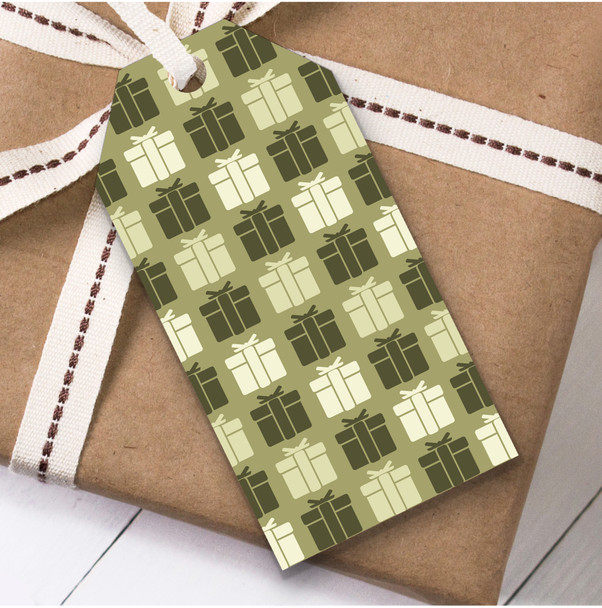 Shades Of Green Present Pattern Christmas Present Favor Gift Tags