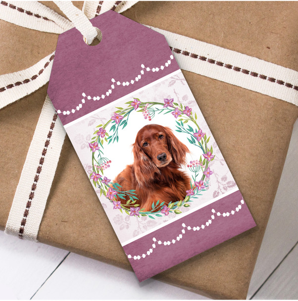 Irish Red Setter Dog Pink Floral Birthday Present Favor Gift Tags
