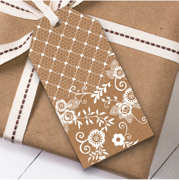 Kraft Burlap Pattern Floral Lace Birthday Present Favor Gift Tags