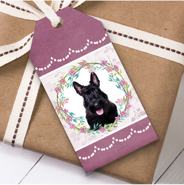Scottish Terrier Dog Pink Floral Birthday Present Favor Gift Tags