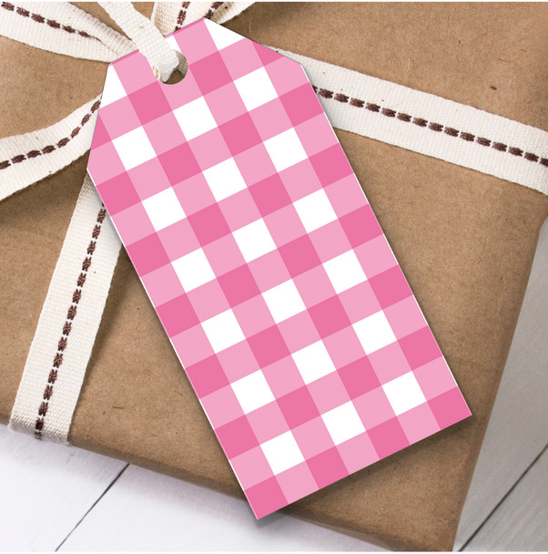 Pink And White Chequered Repeat Birthday Present Favor Gift Tags