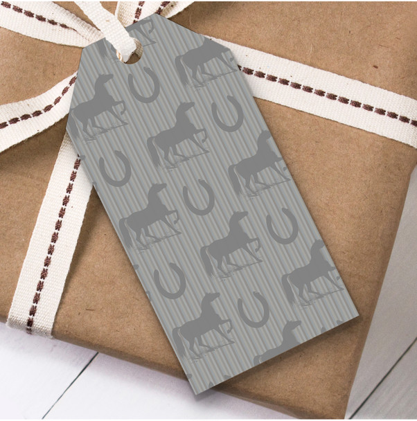 Silver Grey Horse And Horseshoe Birthday Present Favor Gift Tags