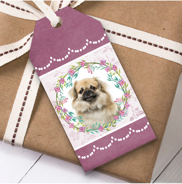 Tibetan Spaniel Dog Pink Floral Birthday Present Favor Gift Tags
