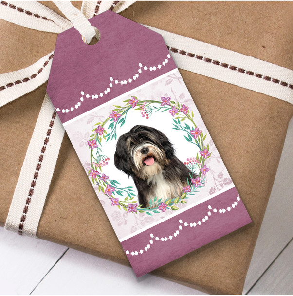 Tibetan Terrier Dog Pink Floral Birthday Present Favor Gift Tags